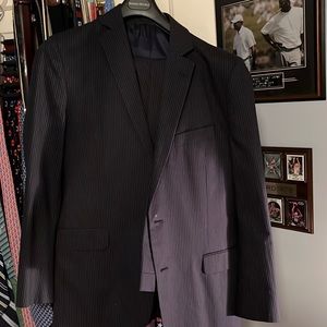 Navy blue and white striped jacket and pant